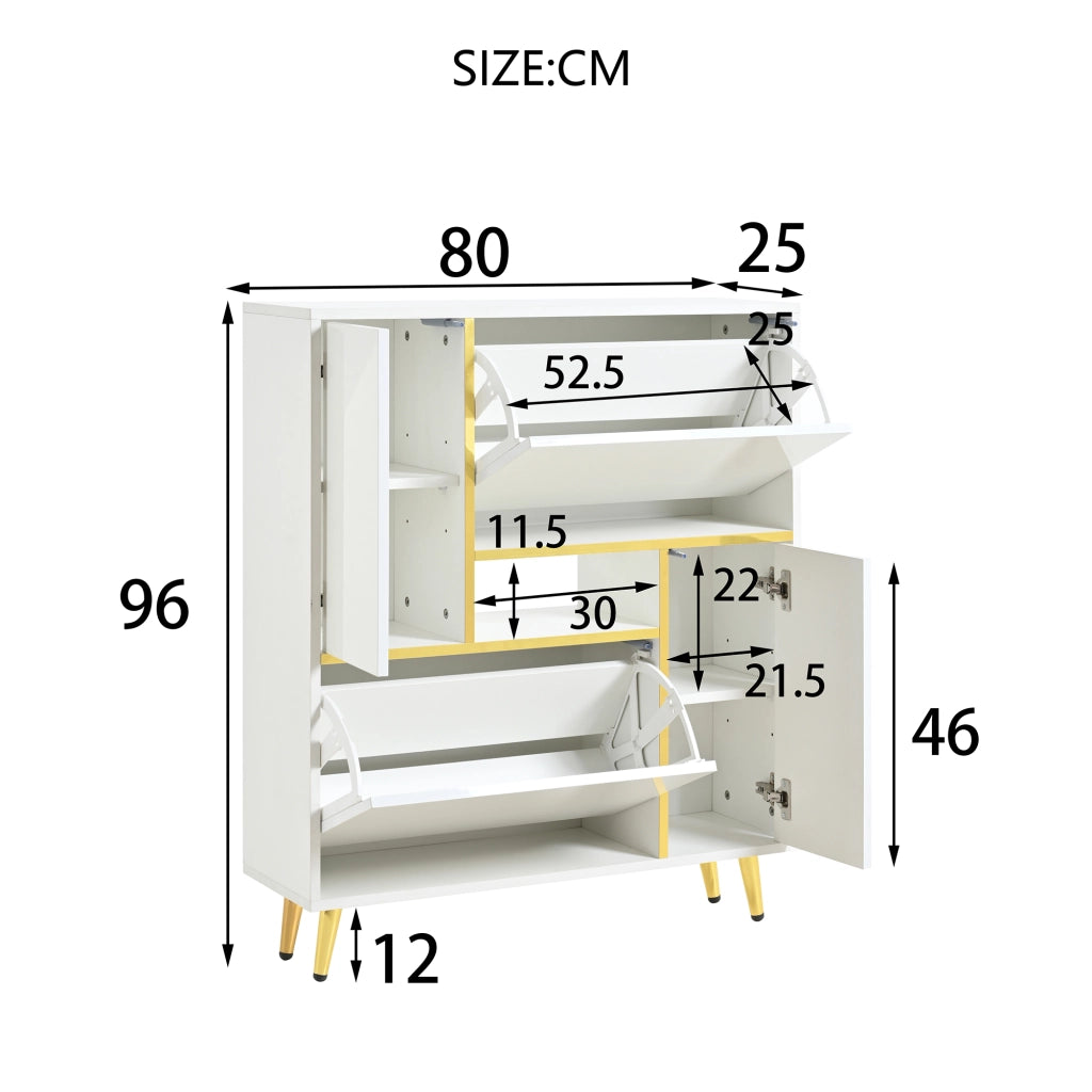 Scarpiera con 2 Ante e Ripiani Regolabili; LED Controllato da Applicazione; Ingresso; 80×25×96 cm