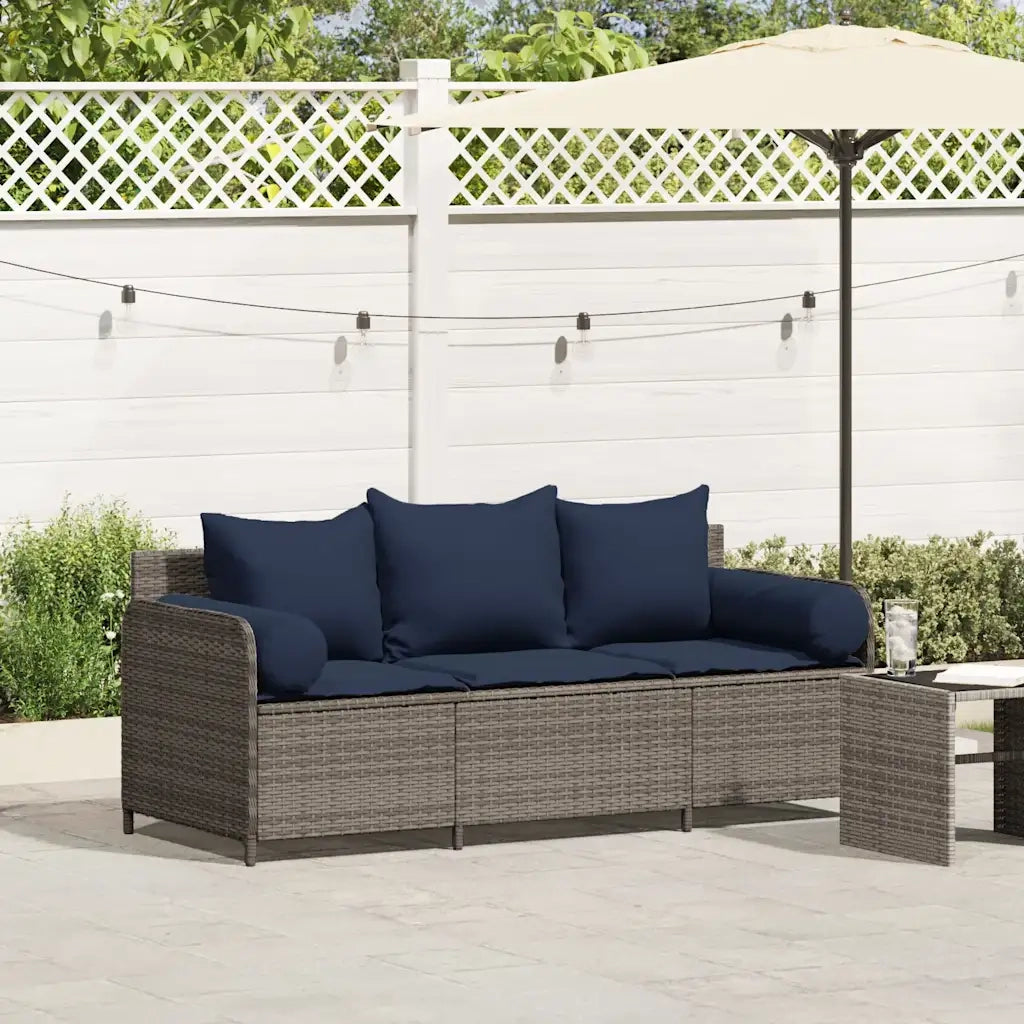 Divano da Giardino con Cuscini 3 Posti-Sofa da Giardino-Divano da esterno Grigio in Polyrattan 870313