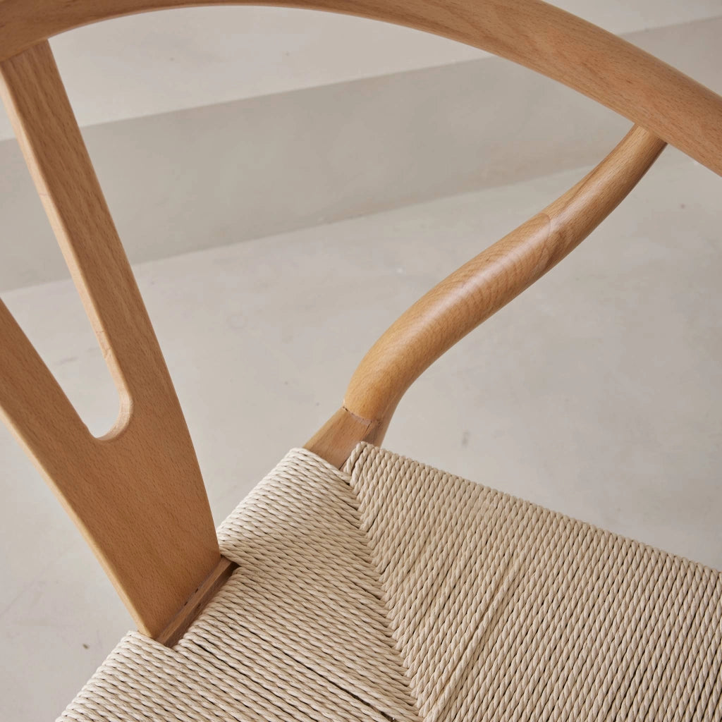 Set 2 sede in legno con seduta in corda, marrone naturale