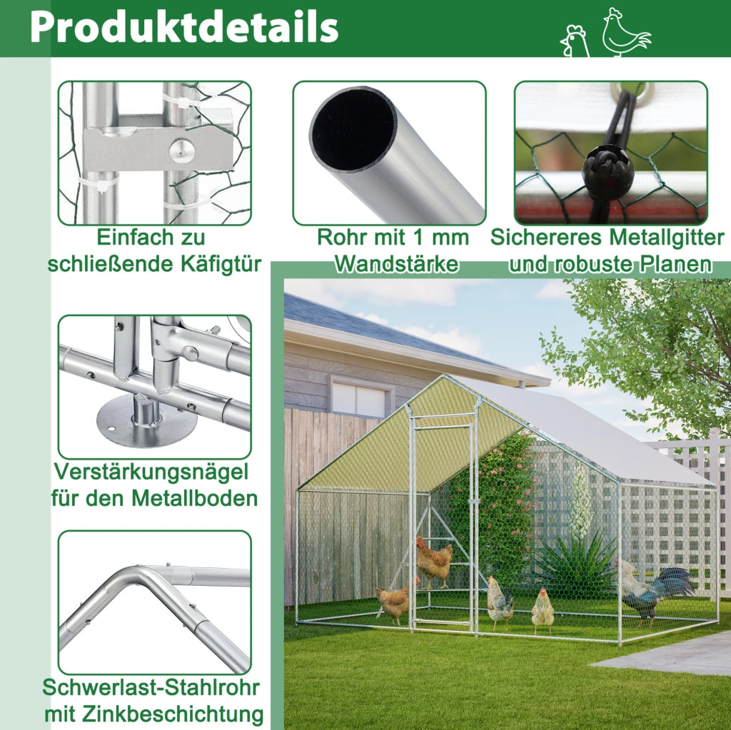 Recinto per polli in metallo 3 x 2 x 2 m con copertura PE