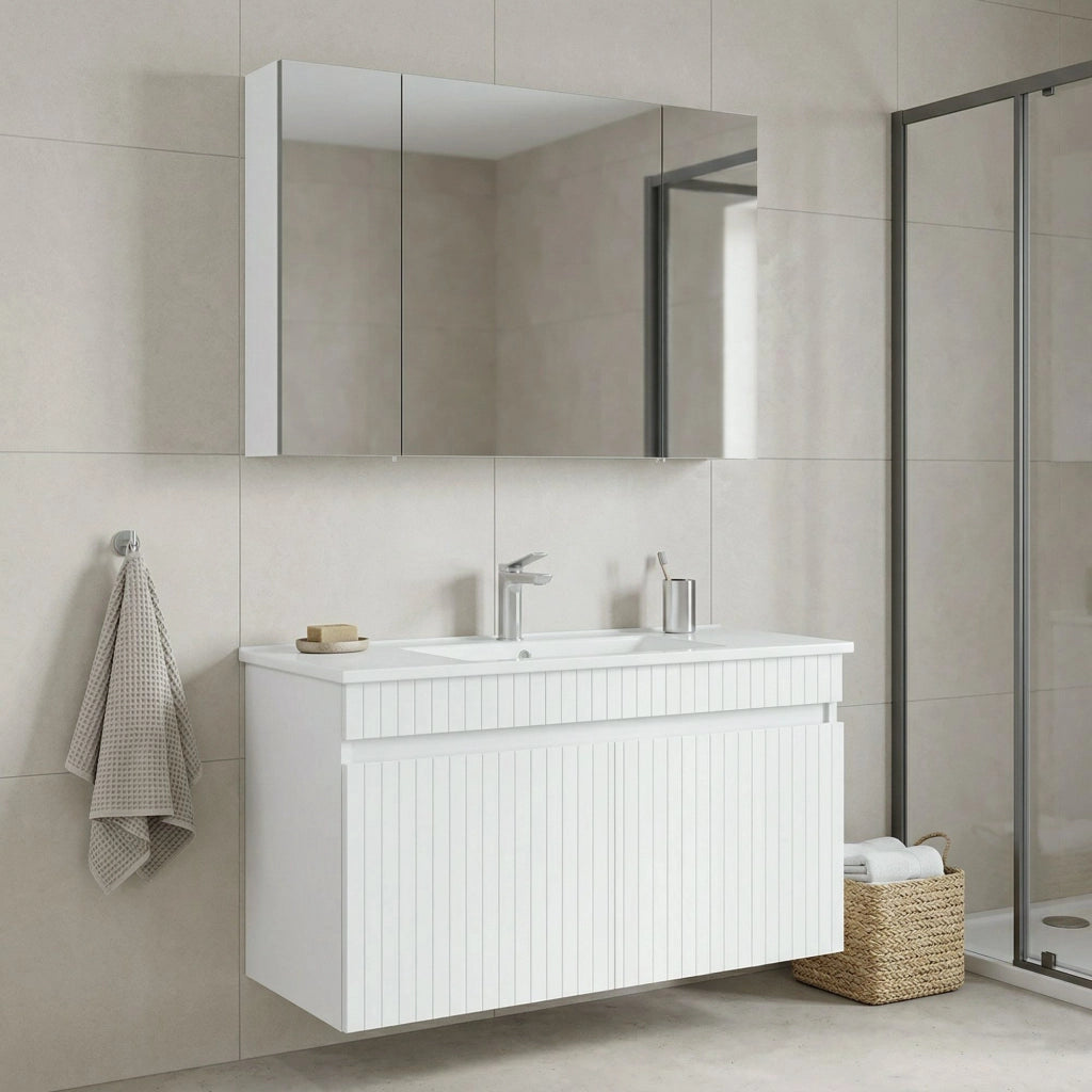 Set mobile lavabo con specchio (2 pezzi) "Tivoli 100" - 100 x 45 x 66 cm - Bianco opaco
