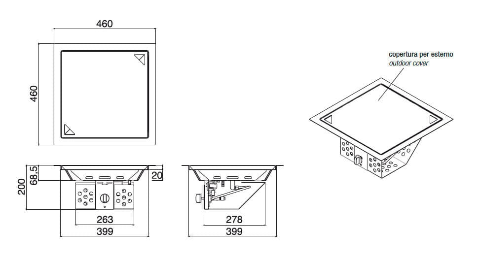 Bruciatore a Gas GPL da Incasso Effetto Camino 46x46x20 cm 9,7 kW in Acciaio Italkero Square