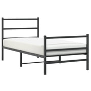 Letto singolo | Letto per adulti | Giroletto con Testiera e Pediera Metallo Nero 90x200 cm