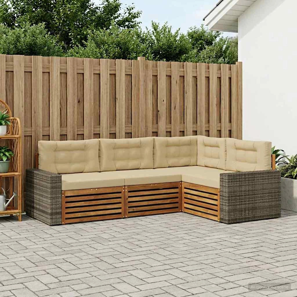 Set di divani da esterno 4 pz Naturale e Beige Poliestere 3383311
