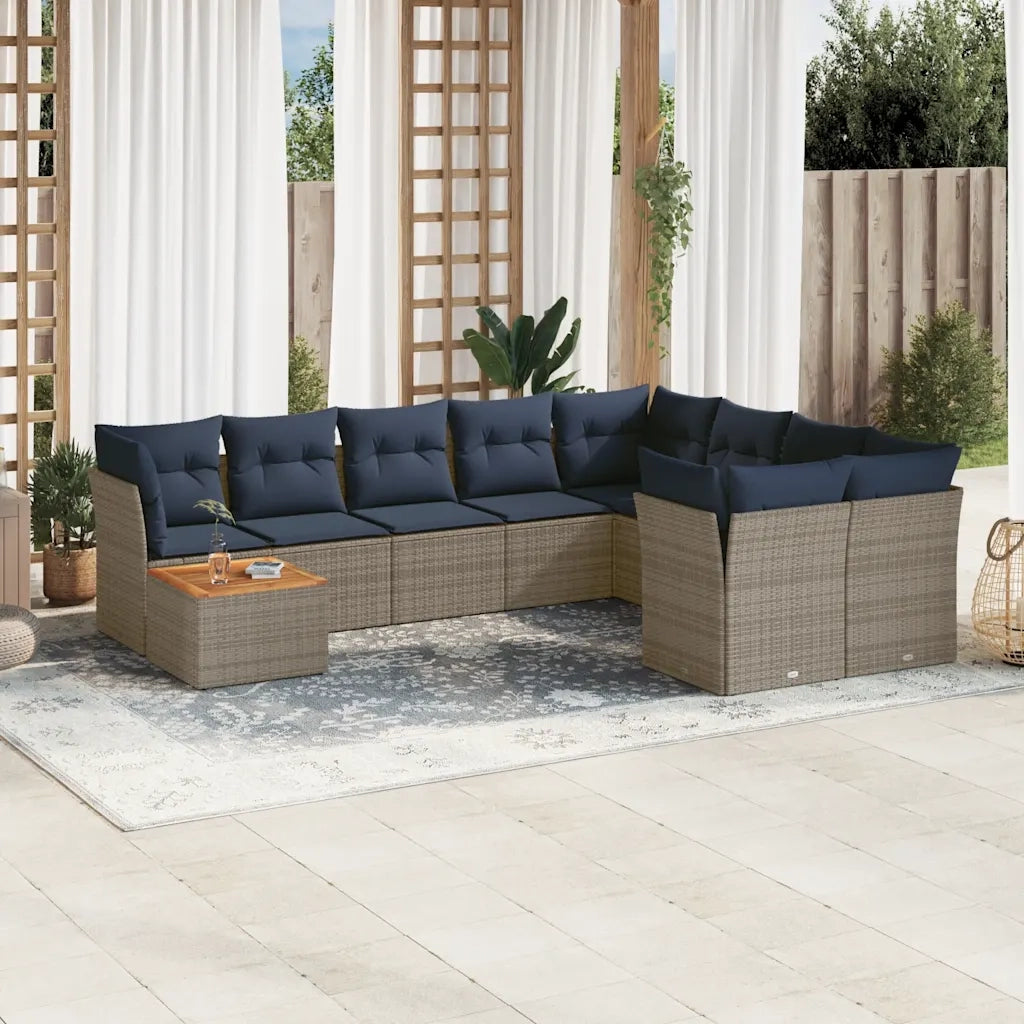 Set Divani da Giardino 10 pz con Cuscini Grigio in Polyrattan 3256159