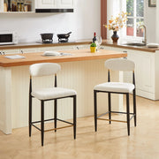 Sgabello da bar con Schienale Ergonomico, Poggiapiedi e Piedini Regolabili, in Tessuto Beige