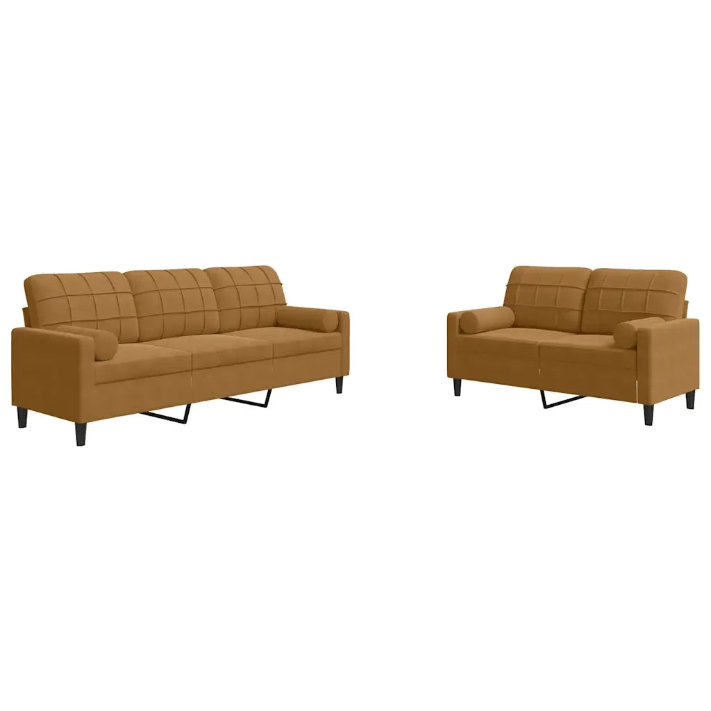 Set di Divani 2 pz con Cuscini e Rinforzi Marrone in Velluto 3278418