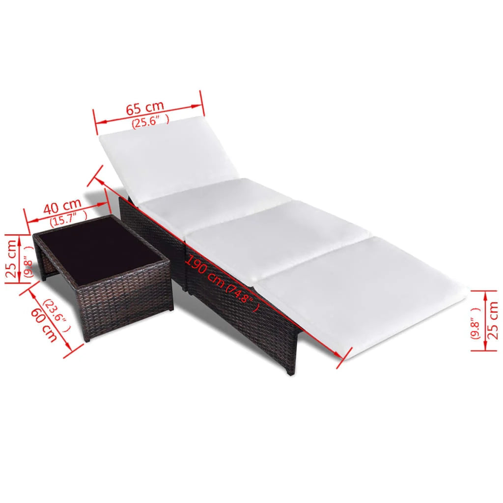 Set di 2 lettini prendisole sedie a sdraio lettini prendisole aiuole da giardino mobili da giardino con tavolo resina intrecciata marrone 02_0012130