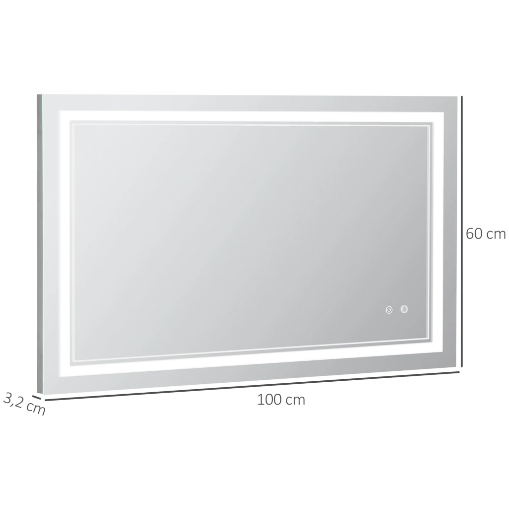 Specchio Bagno LED con Luce Regolabile e Interruttore Touch ¨C zephmum ¨C 100x60 cm Argento