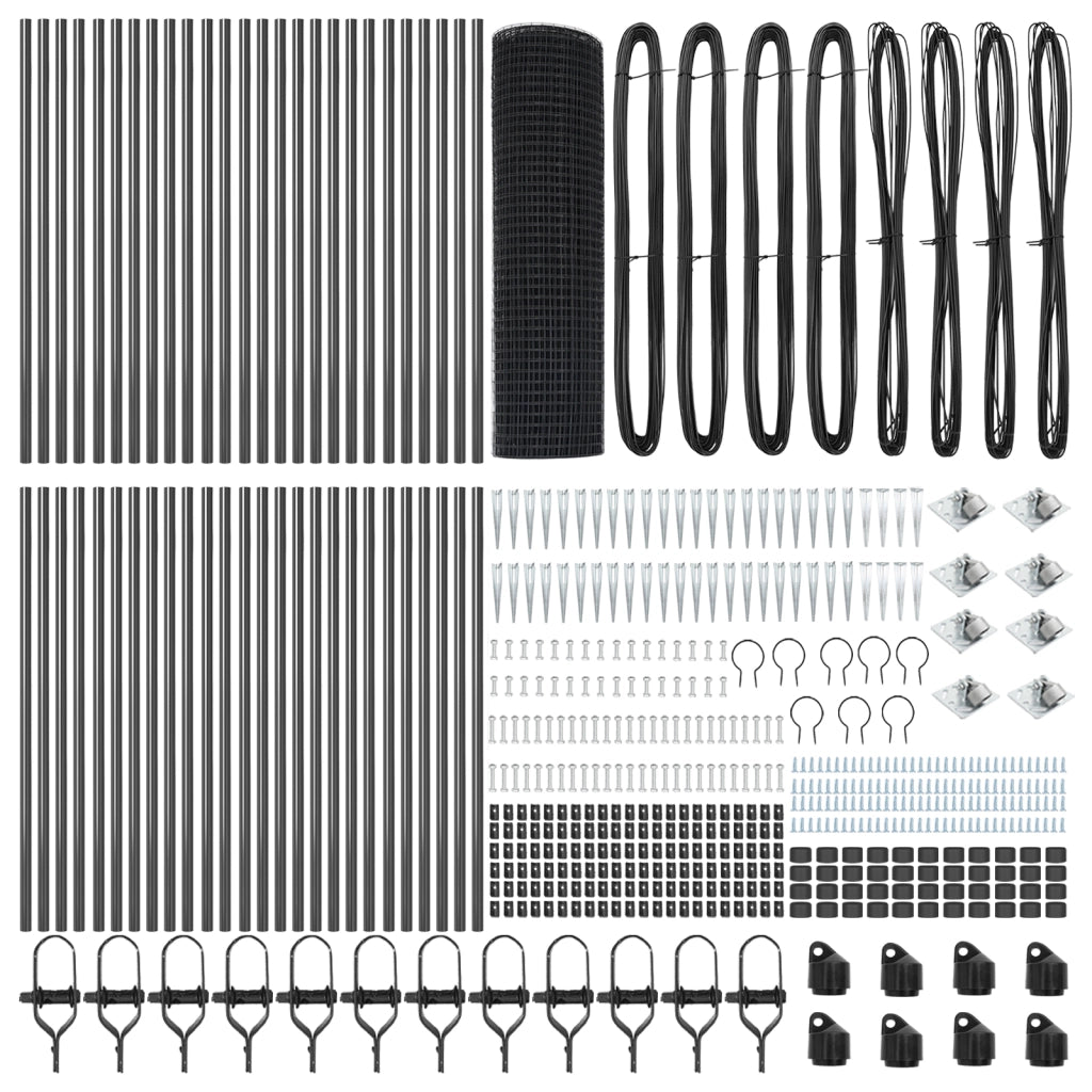 Recinzione in Filo Saldato con 13 Picchetti Grigio 0.5x100 m Acciaio