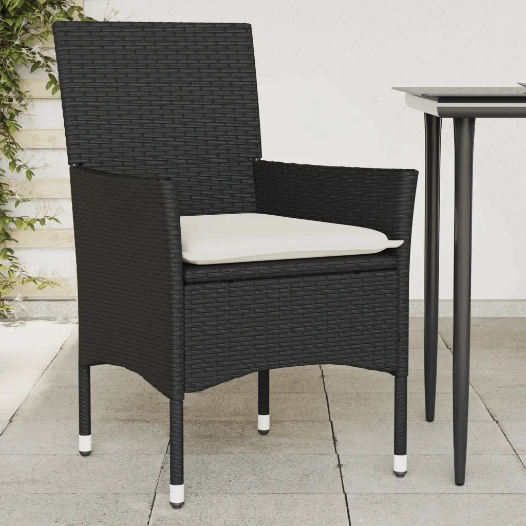 Sedie da Giardino con Cuscini 2 pz | Sedie da Esterno Nere in Polyrattan