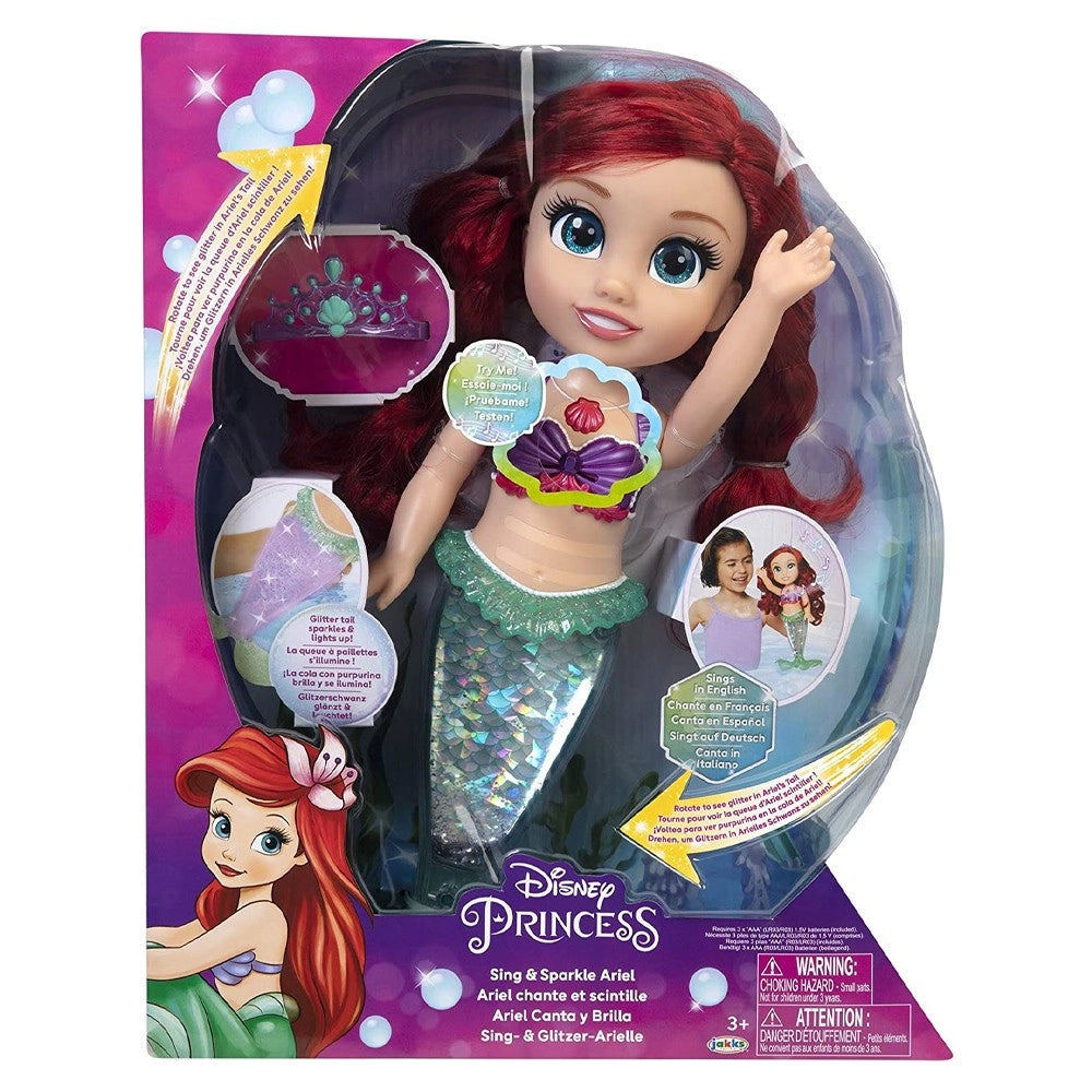 Trade Shop - Ariel Principessa Disney Bambola 35cm Parlante Musicale, Glitter, Si Illumina -