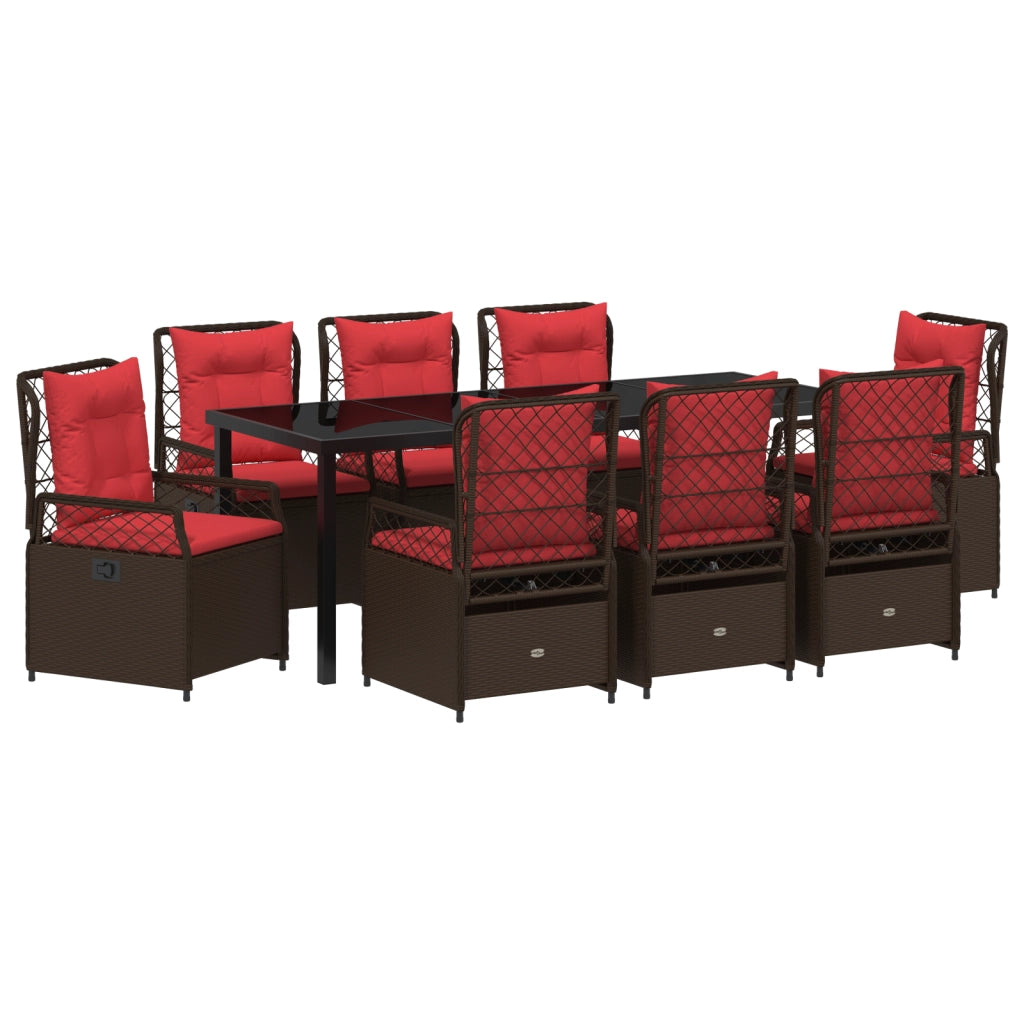 Set da Pranzo da Giardino 9 Pezzi Marrone in Rattan Polietilene