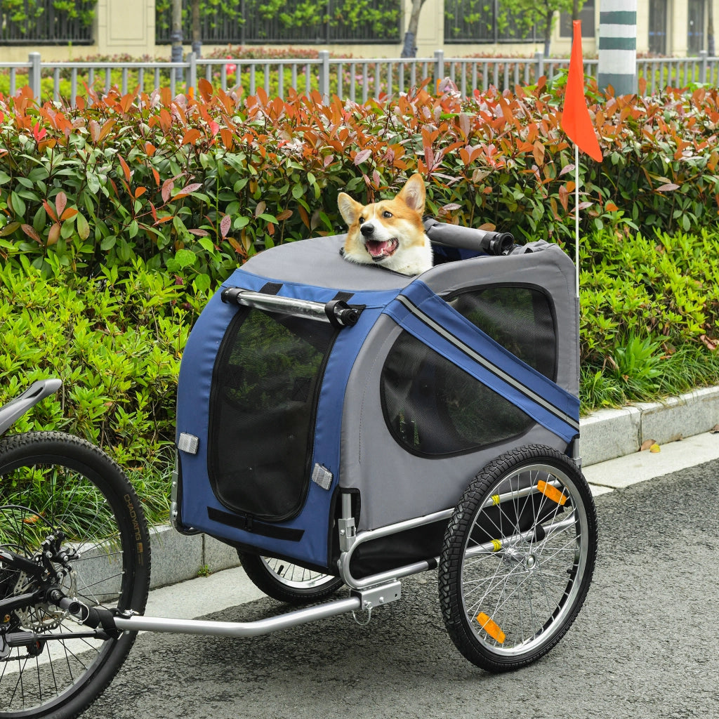Rimorchio per Cani da Bicicletta ¨C Xylo ¨C Impermeabile con Bandiera e 8 Riflettori, 130x73x90 cm, Blu