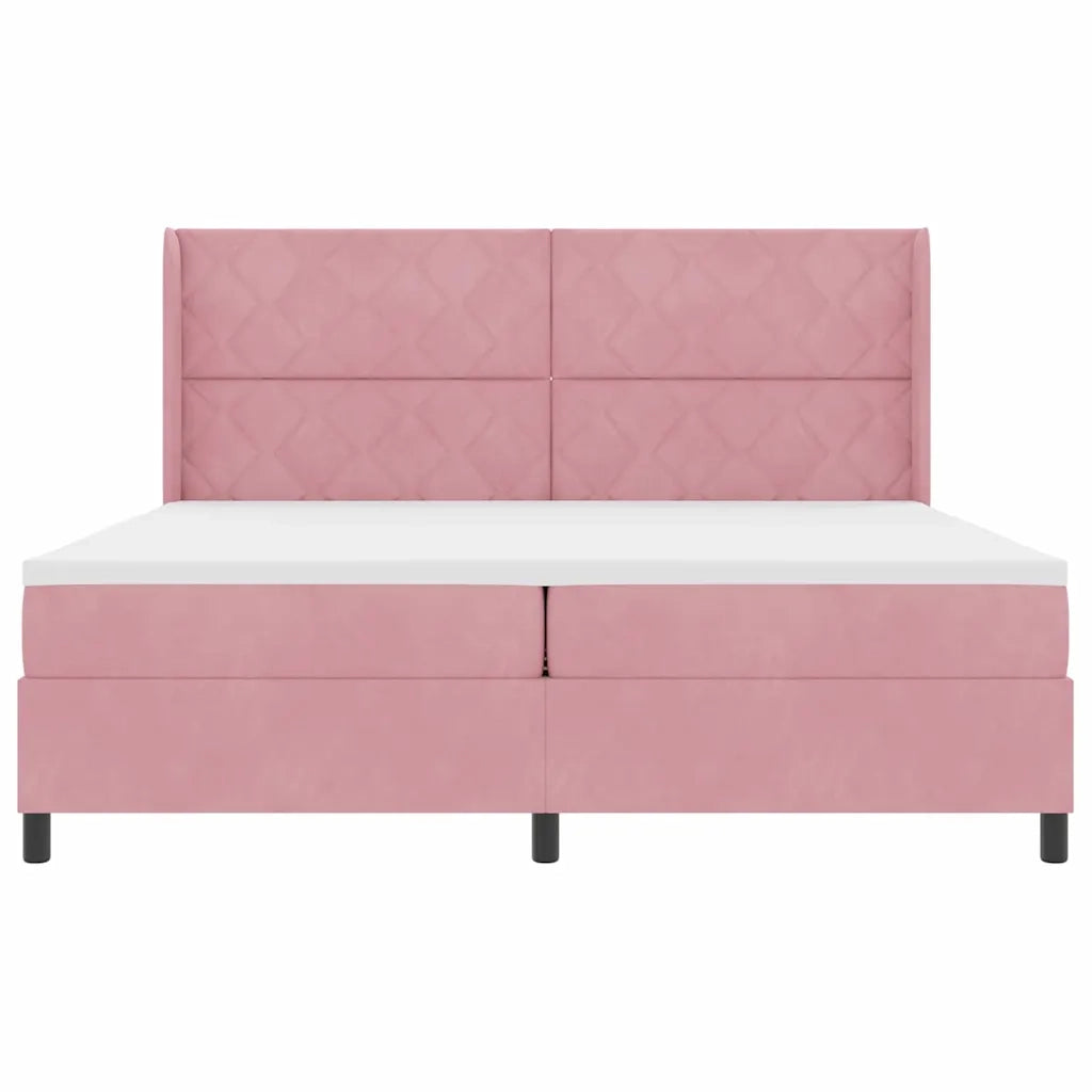 Letto a molle con materasso Rosa 200 x 200 cm Velluto 3342085