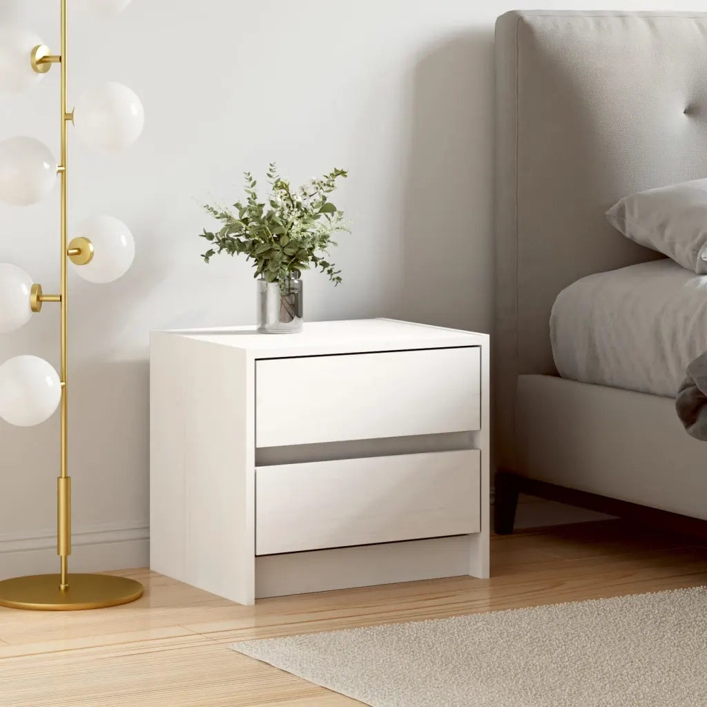 Comodino | Armadio da Notte | Mobiletto da notte Bianco 40x31x35,5 cm in Legno Massello di Pino