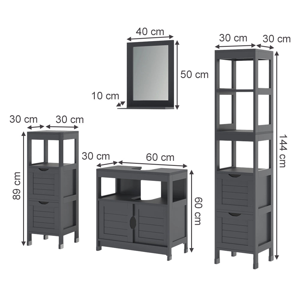 Vicco Set di mobili da bagno Grigio 4 parti