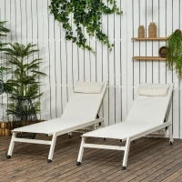 Chaise Longue Lettino Prendisole Reclinabile 2pz in Alluminio e Poliestere, 55x195x30 cm, Beige