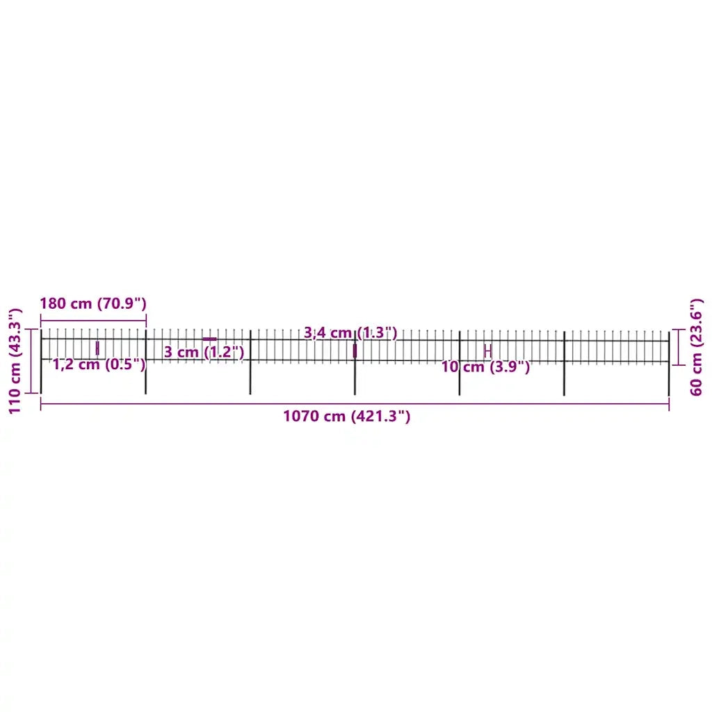 Recinzione da Giardino Punta a Lancia 10,2x0,6 m Acciaio Nera cod mxl 12317