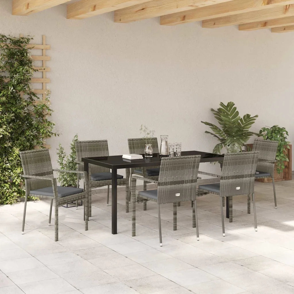 Set da Pranzo per Giardino con cuscino 7 pcs Grigio polyrattan 3380096