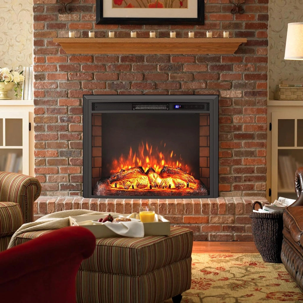 Camino Elettrico, 750W/1500W Caminetto Elettrico Curvo con Telecomando, Effetto Fiamma Realistico e Regolabile, Timer e Protezione da Surriscaldamento