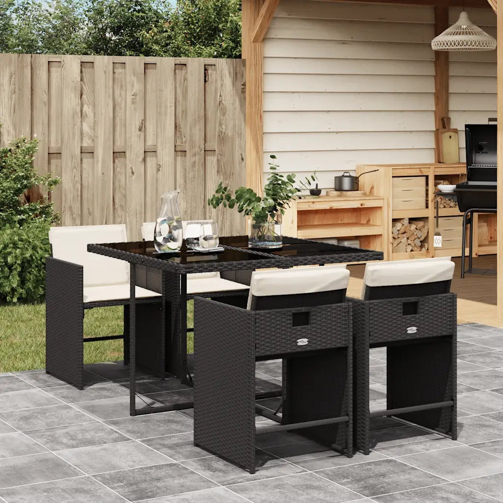 vidaXL Set da Pranzo da Giardino 5 pz Nero con Cuscini in Polyrattan
