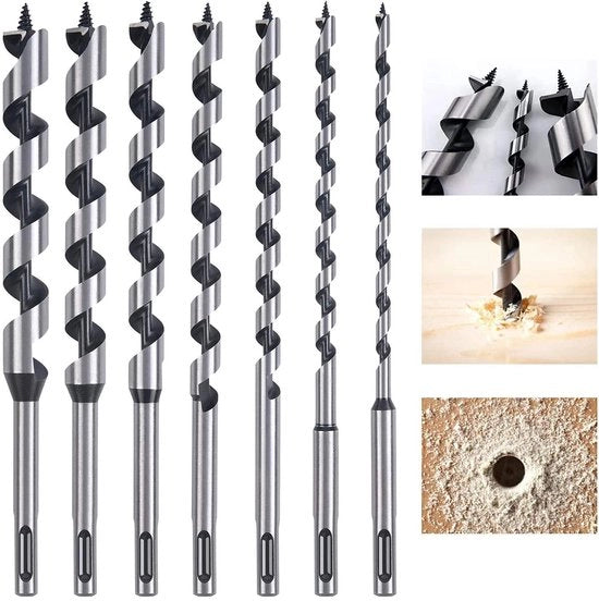 Set di 7 pezzi di spiraalboor in legno - Duraturo e versatile - Diametro 6 mm a 18 mm - Ideale per la lavorazione del legno - Adatto per professionisti e dilettanti.