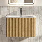 Mobile bagno con lavabo 73.5x55.0x47.0 cm con cassetti push to open in MDF; compensato e Solid Surface rovere