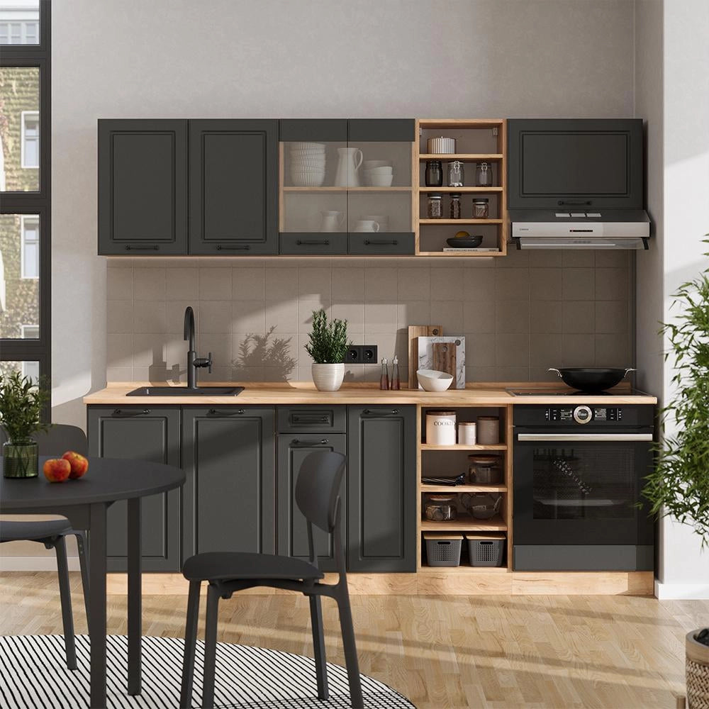 Cucina componibile R-Line Antracite rustico/Rovere dorato 240 cm, PL Antracite Vicco