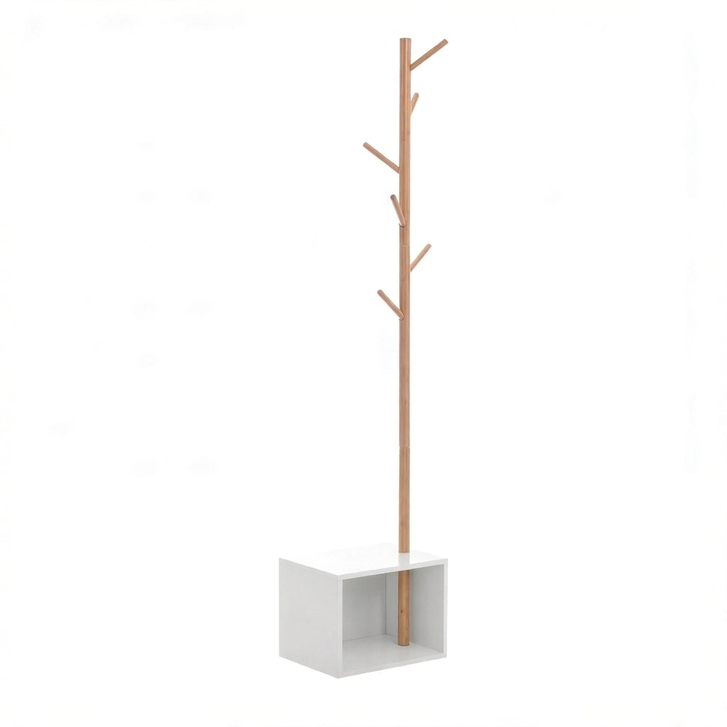 APPENDIABITI con panca e vano contenitore 40x30x180 cm Bianco/Bambù 6 ganci