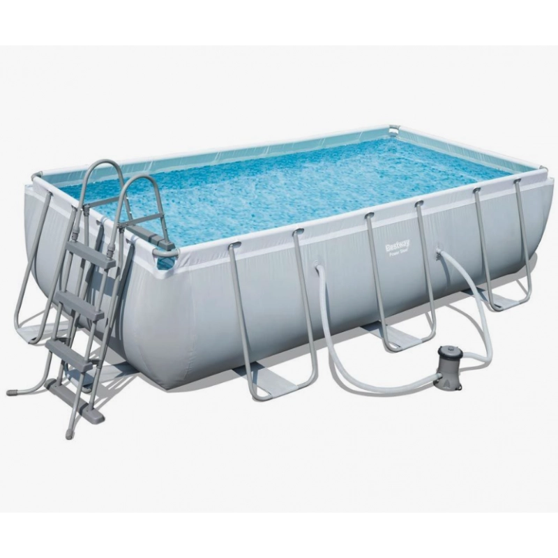 Piscina fuori terra rettangolare con telaio in acciaio e pompa filtro, 404x201x100 cm con scaletta e dosatore cloro capacità 6478 L - Bestway