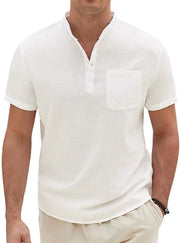 Maglione da golf in lino - Camicia da uomo con maniche corte - Maglione Henley - Maglione da vita - Maglione da uomo leggero - Materiale respirante - Maglione da uomo in lino - Modello: [modello] - Codice prodotto: [codice prodotto]