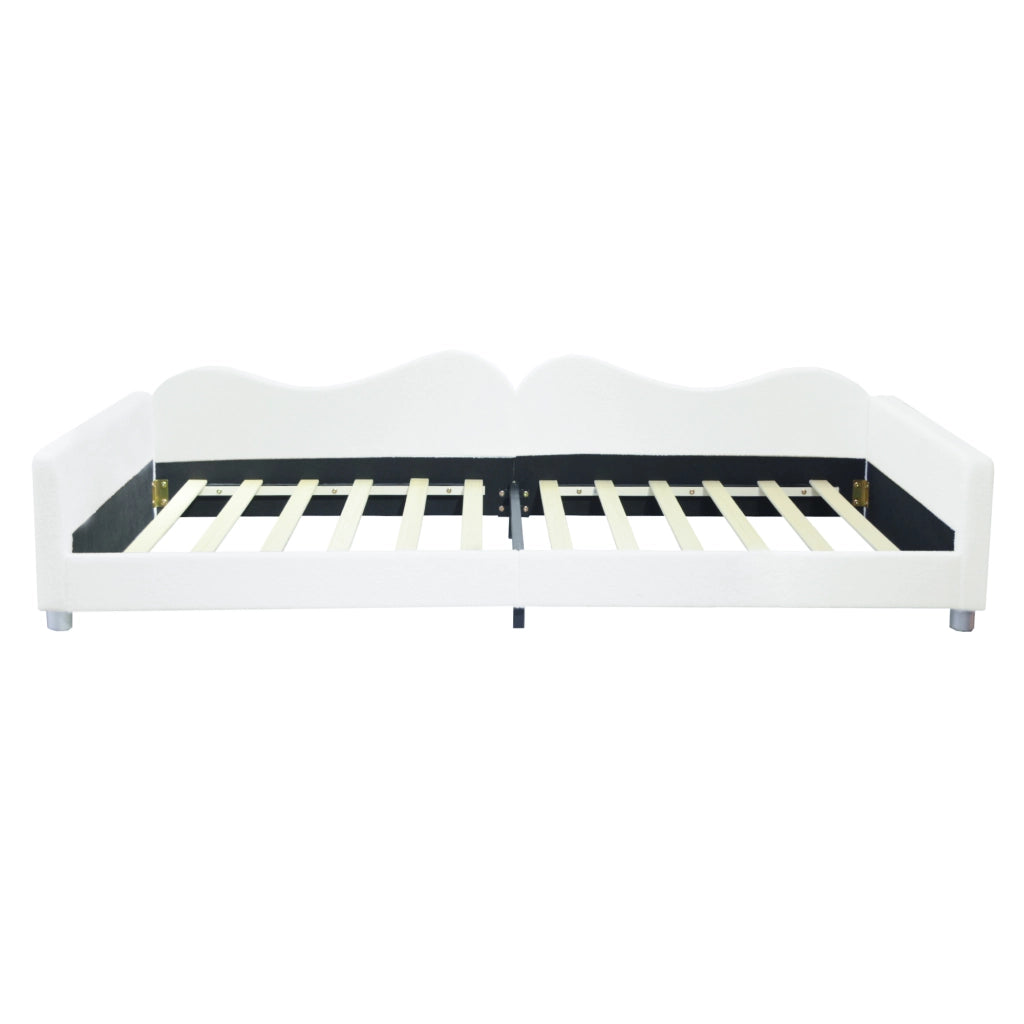 OKWISH Letto Bambino 90×200 cm, Letto Singolo con Schienale, Braccioli, Testiera e Pediera, senza Materasso, Bianco