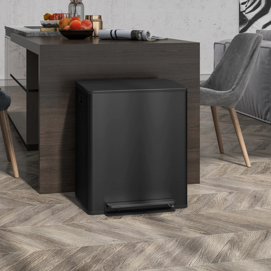 PATTUMIERA a Pedale 2 x 25 L in Acciaio Inox Nero con 2 Secchi Interni