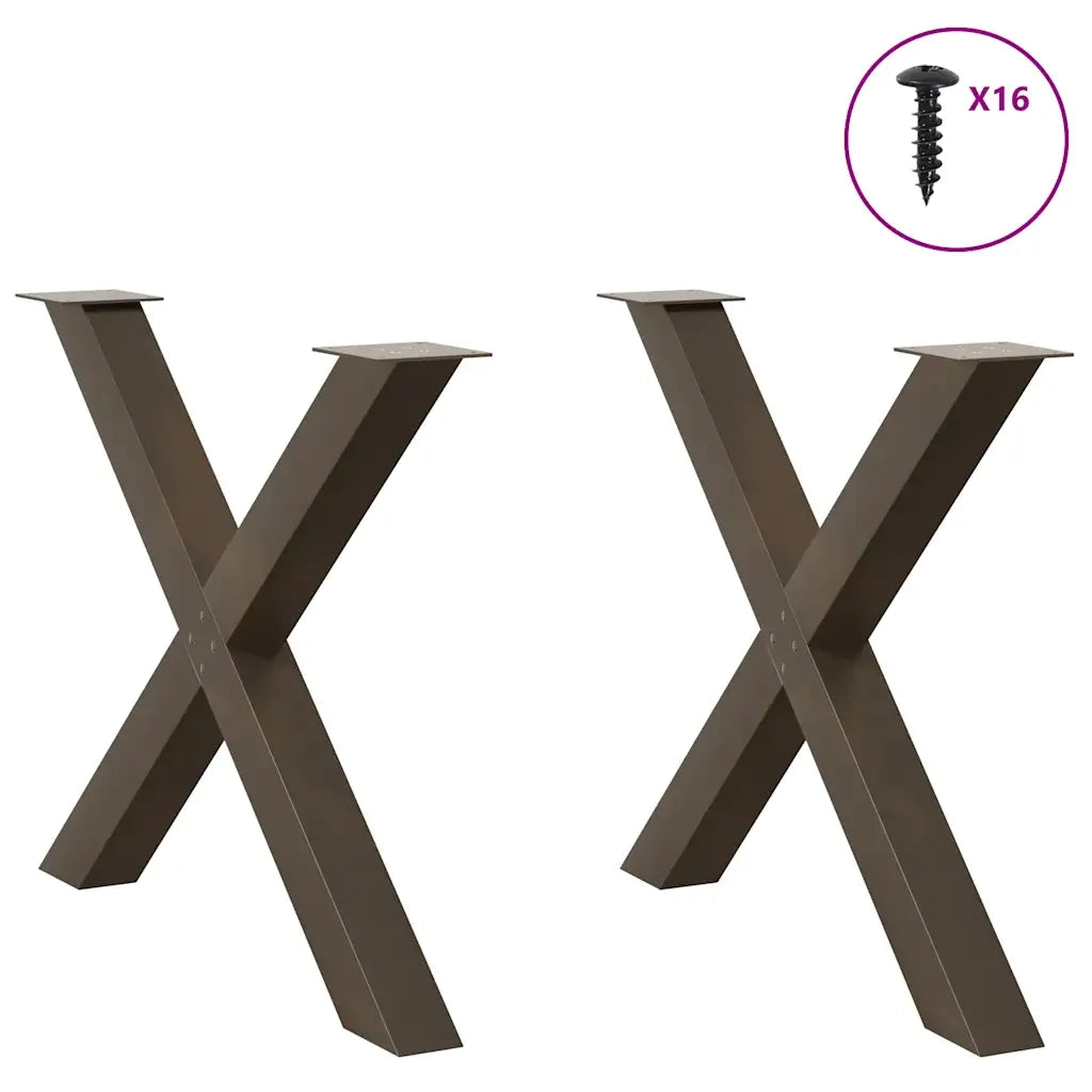 Gambe per tavolo da pranzo a forma di X 2 pz in acciaio naturale 90x(72-73) cm 4012987