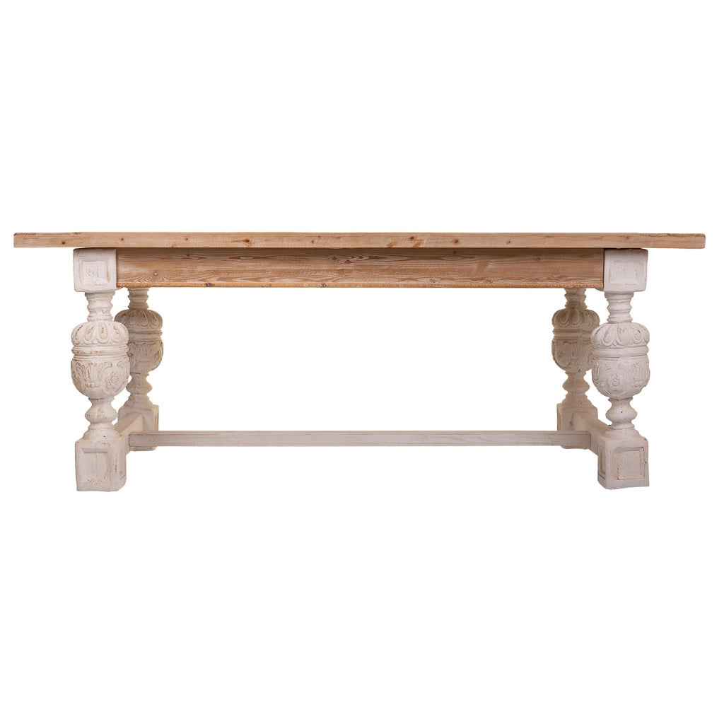 Tavolo in legno intagliato bianco 200x90x78h