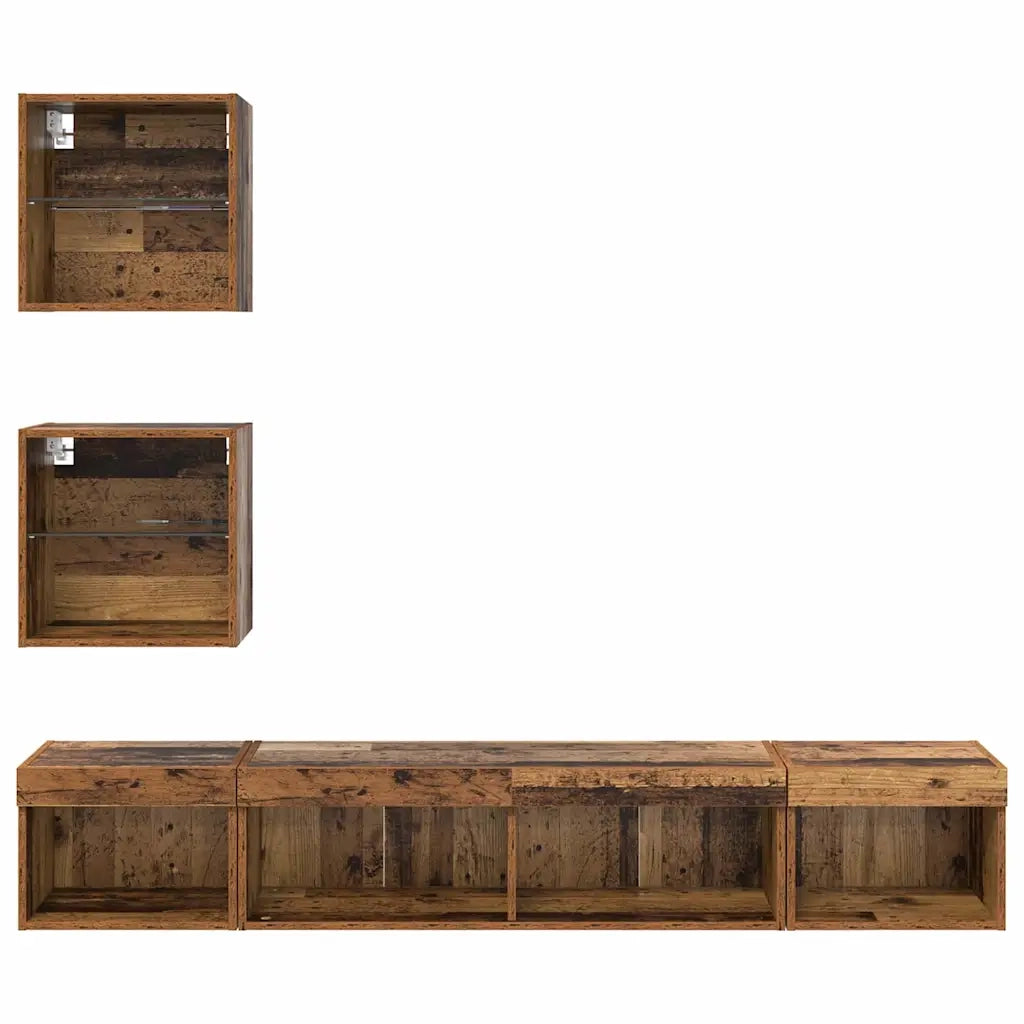 Unità a muro per TV con LED con led 5 pcs Legno vecchio 3403577