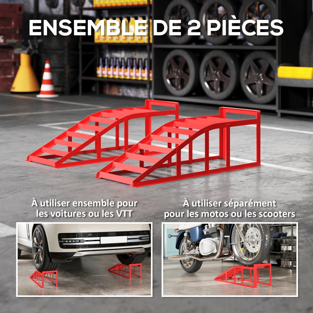 Rampa per Auto in Acciaio Antiscivolo ¨C Zephmum ¨C Rosso 83.5x30.5x27 cm