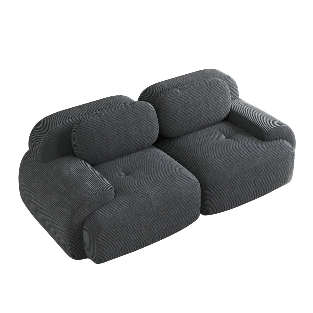 Divano angolare modulare senza telaio 208x103x70 cm in tessuto a coste grigio