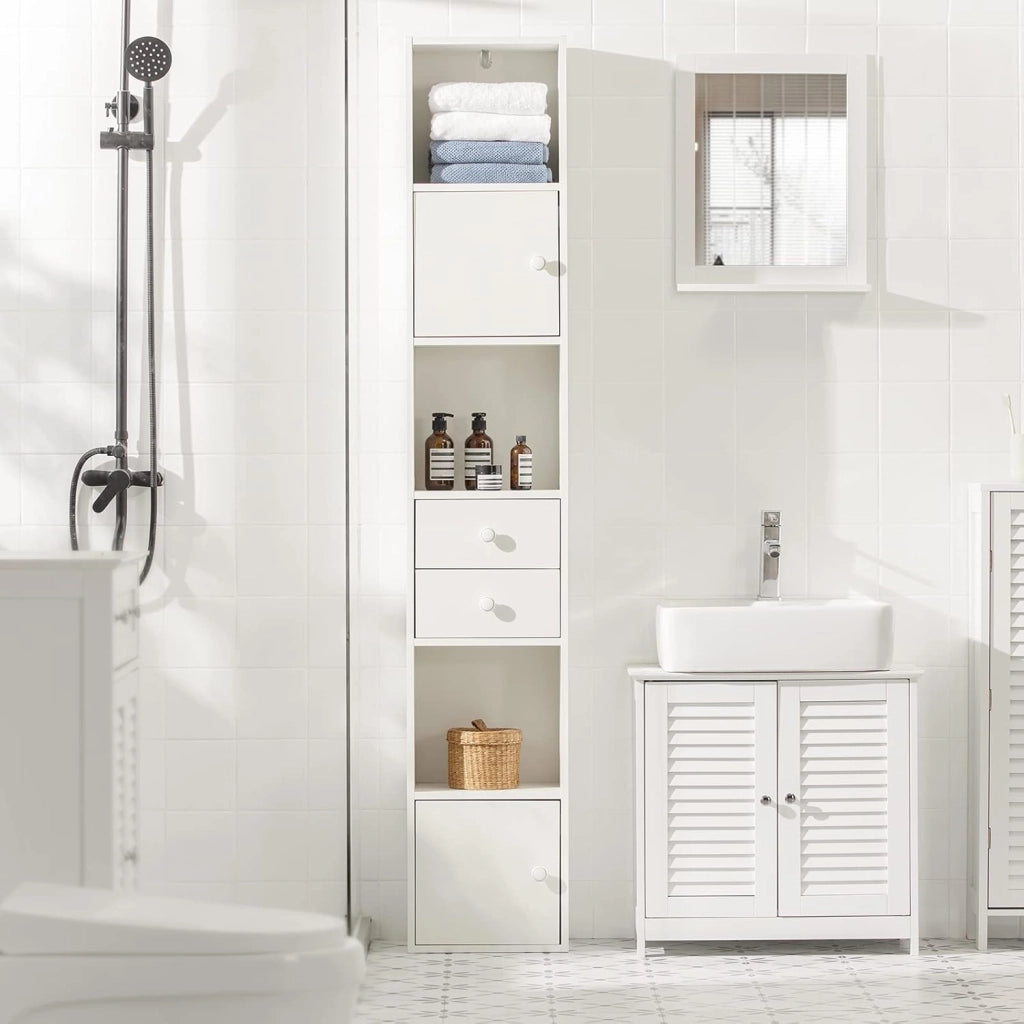 Armadio Colonna salvaspazio Mobiletto salvaspazio Scaffale Alto Cassettiera Bagno Mobiletto Bagno STR10-W