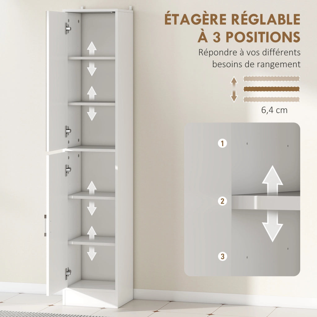 Mobile colonna bagno con specchio 6 livelli 2 ante ripiani regolabili ¨C zephmum ¨C 32x28x162cm bianco