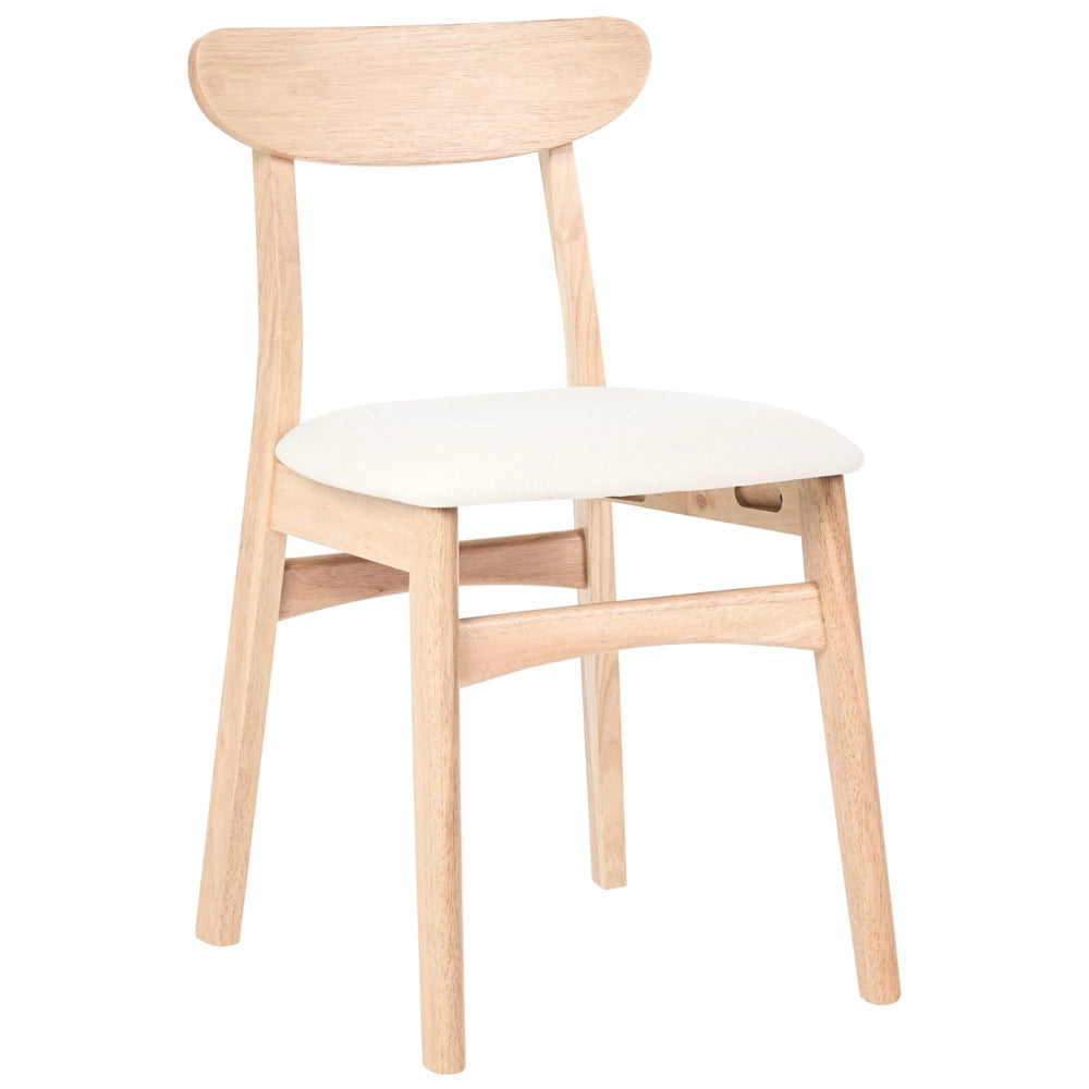 Set di 2 sedie da pranzo in legno di gomma marrone chiaro e beige chiaro, con seduta in tessuto e design retrò senza braccioli