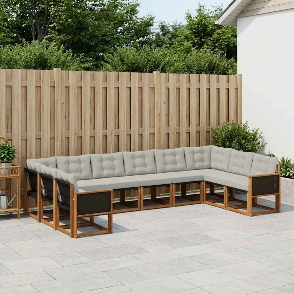Set di divani da esterno 10 pz Naturale e Grigio chiaro 3382231
