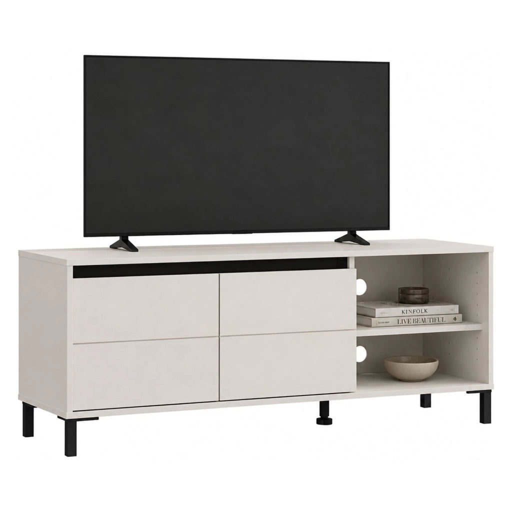 Cigno, Mobile Porta tv 2 Ripiani, 138x40x52h cm Bianco Crema