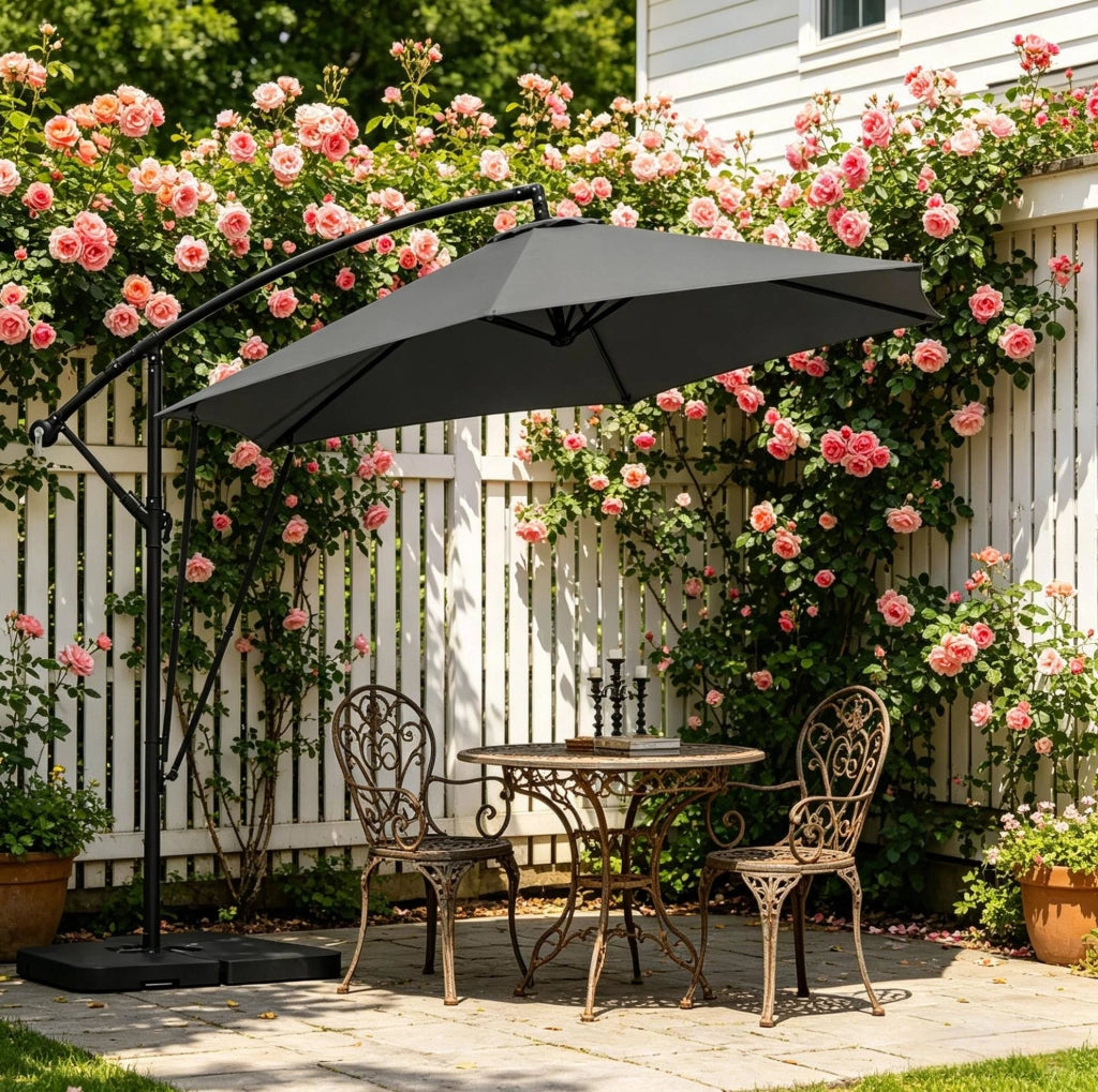 Ombrellone da giardino a sbalzo 310x310 cm grigio scuro