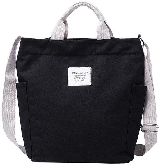 Borsa a tracolla da donna in canapa, grande e chique, con cinturino da crossbody, shopper in tessuto (nero)