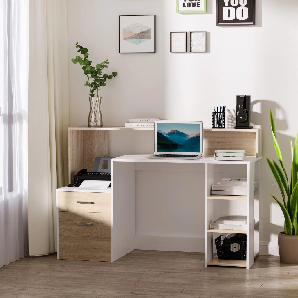 Scrivania con 2 cassetti e ripiani ¨C zephmum ¨C Rovere 137x55x92 cm