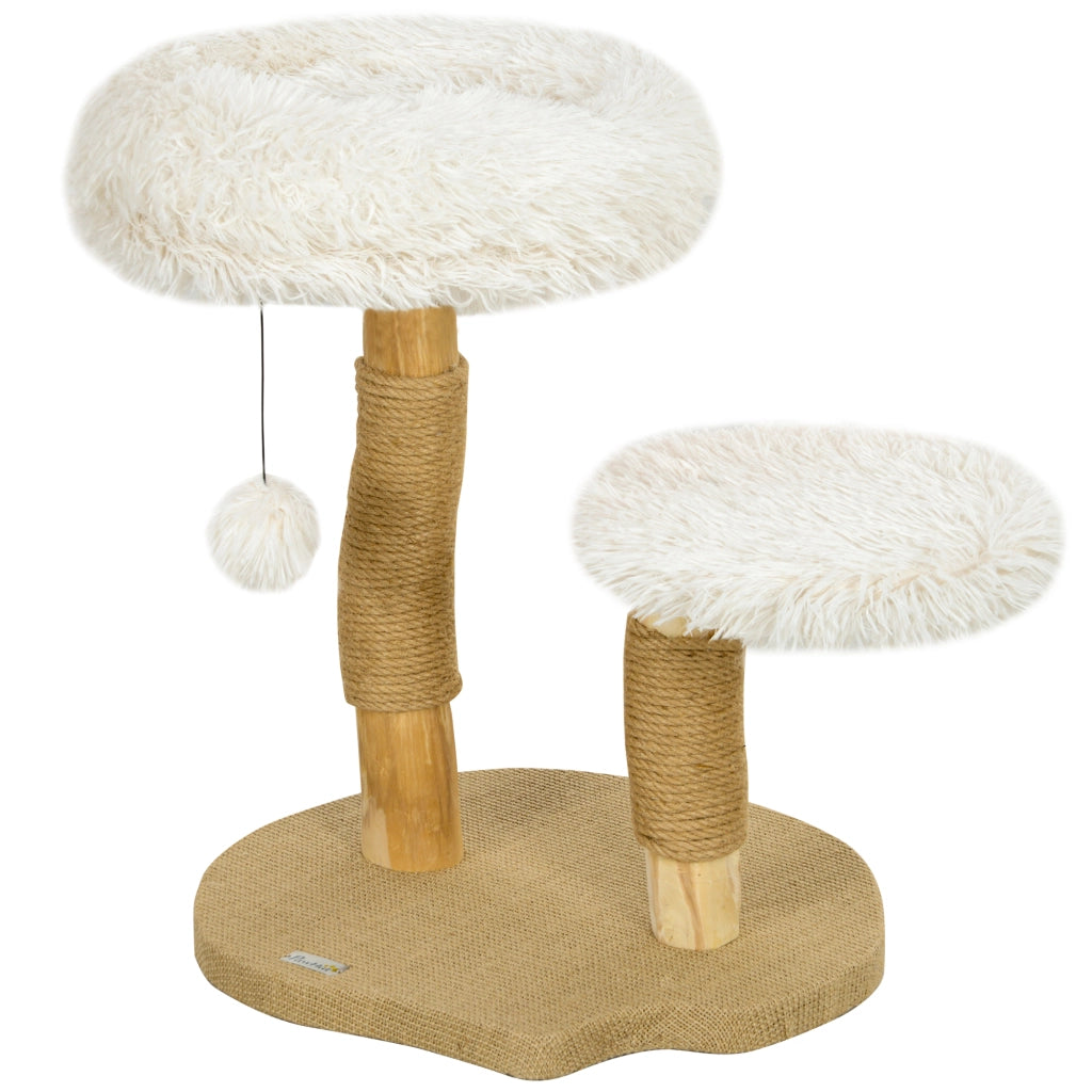 Albero tiragraffi per gatti con lettini e pallina, in legno, bianco, 61,5 cm