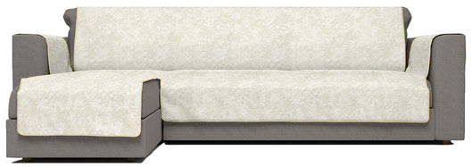 Copridivano con Penisola Sinistra Seduta 190 cm in Poliestere e Cotone Panna