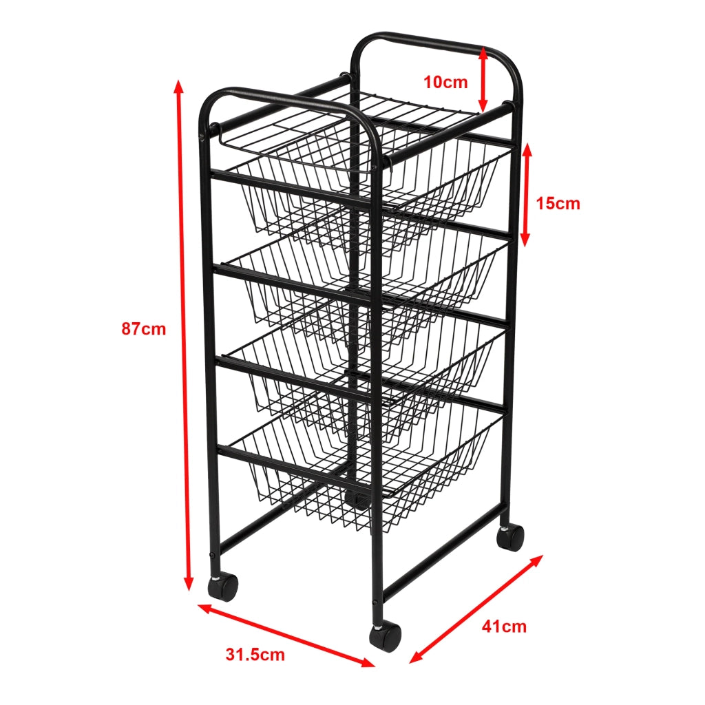 Carrello da cucina con ruote 87 x 41 x 31,5 cm con 4 cestelli nero 03_0006794